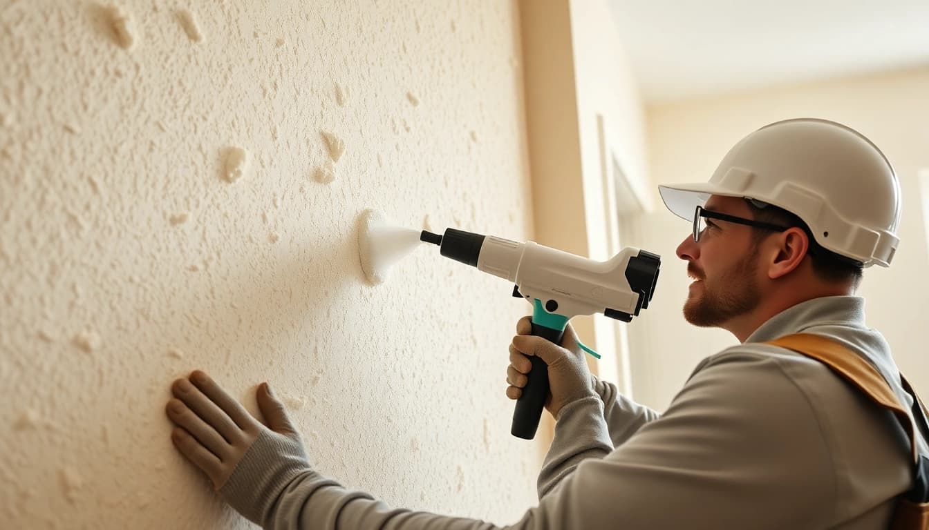Performing spray foam removal service by a skilled contractor in a clean residential environment.