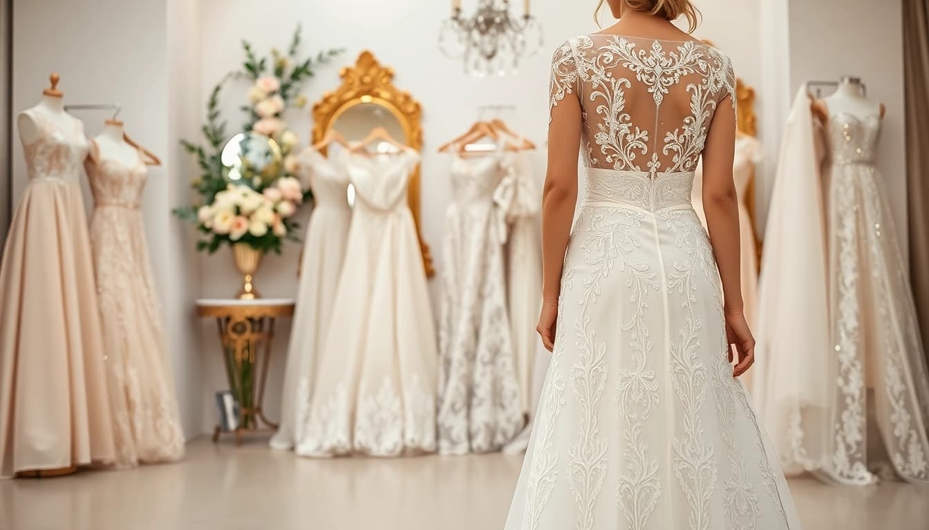 Rebel Designerwear bridal collection featuring an elegant model in a stunning wedding gown.