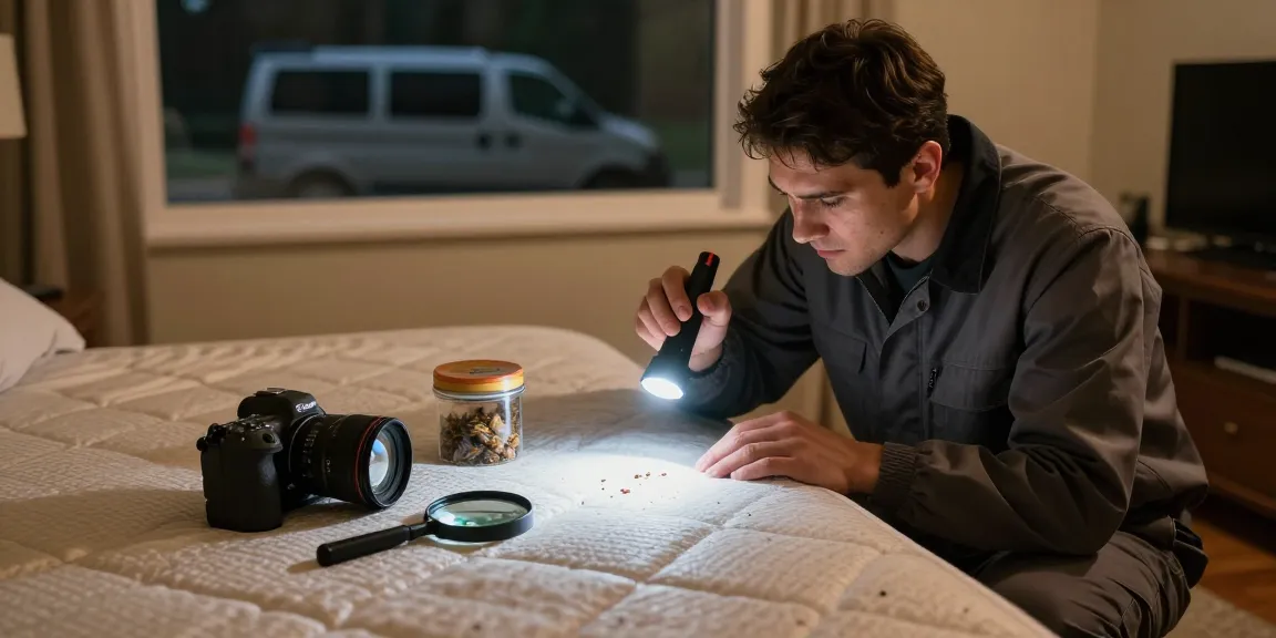 bed bug exterminators inspecting for bed bugs in a residential bedroom