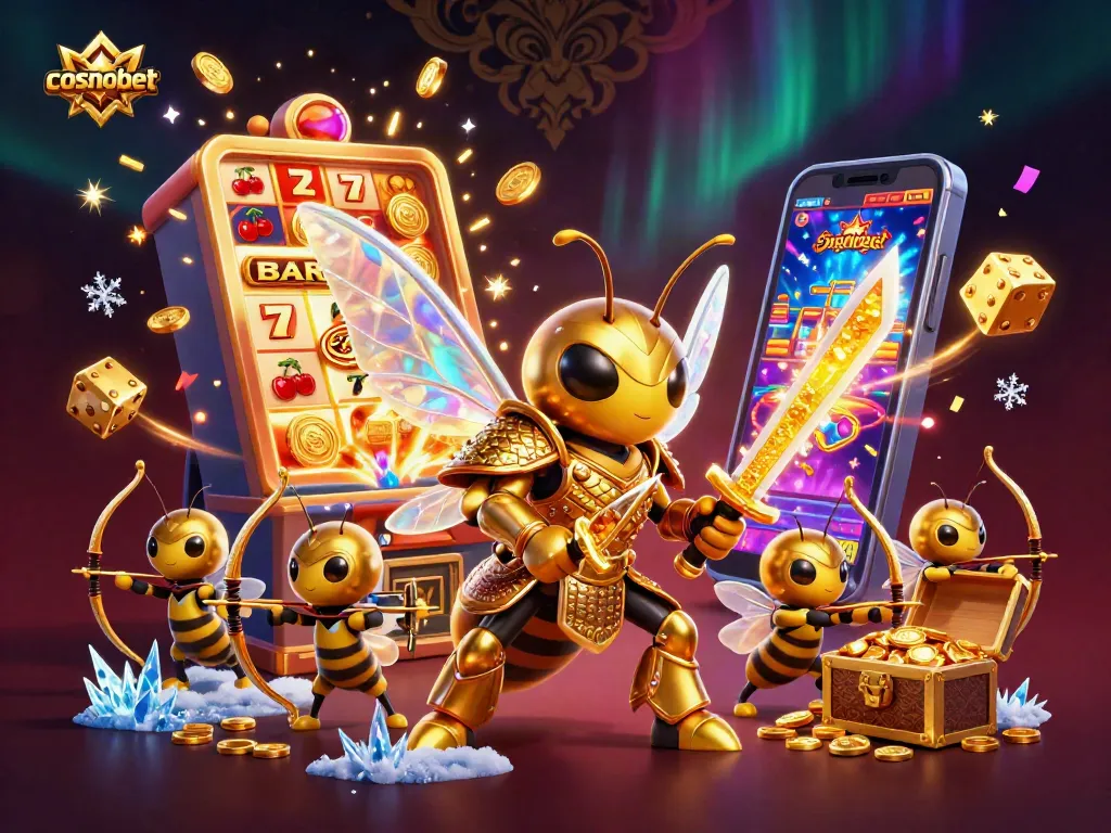 Experience the thrill of cosmobet with a vibrant 3D casino game scene featuring rich symbols and lively characters.