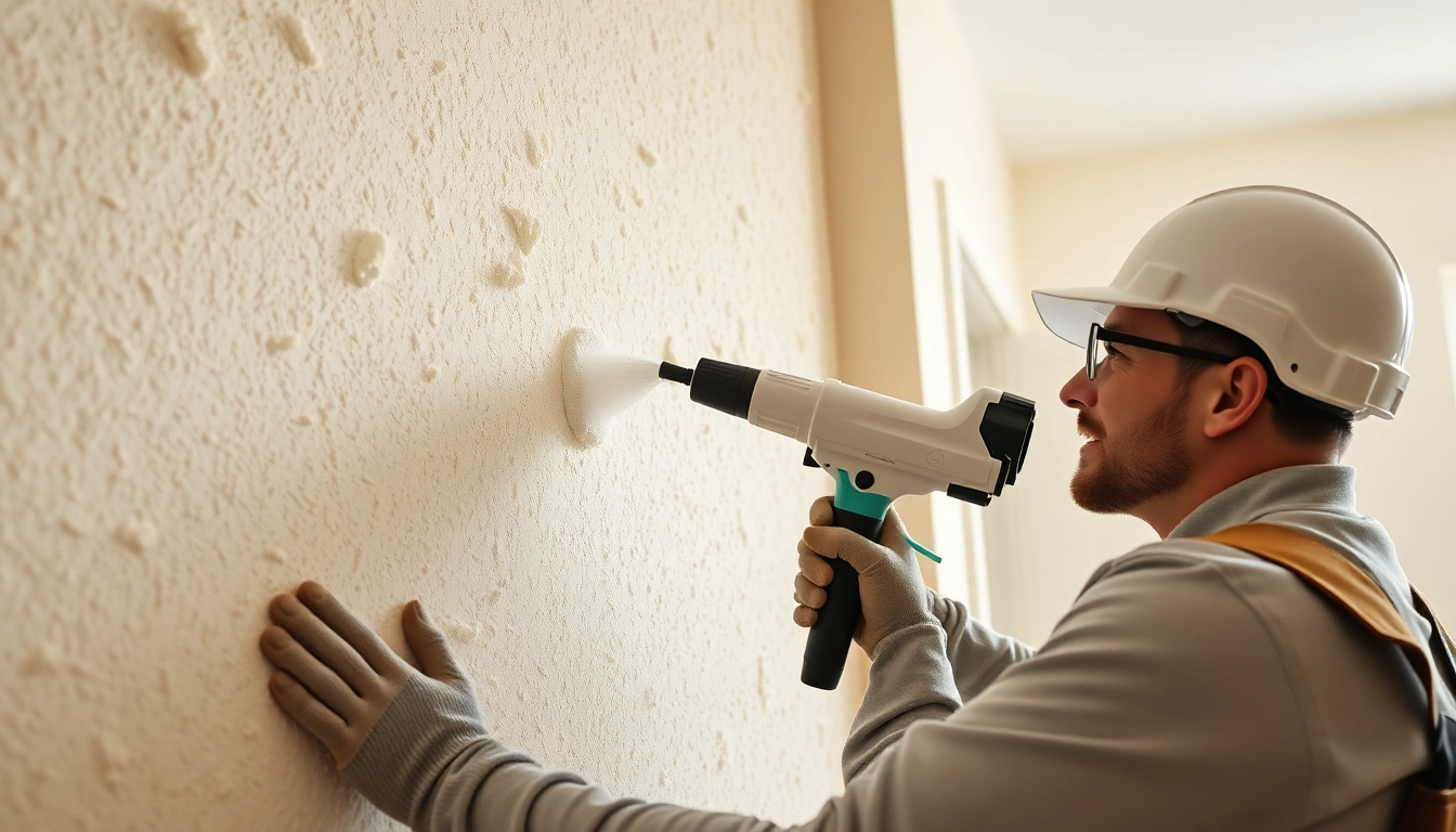 Performing spray foam removal service by a skilled contractor in a clean residential environment.