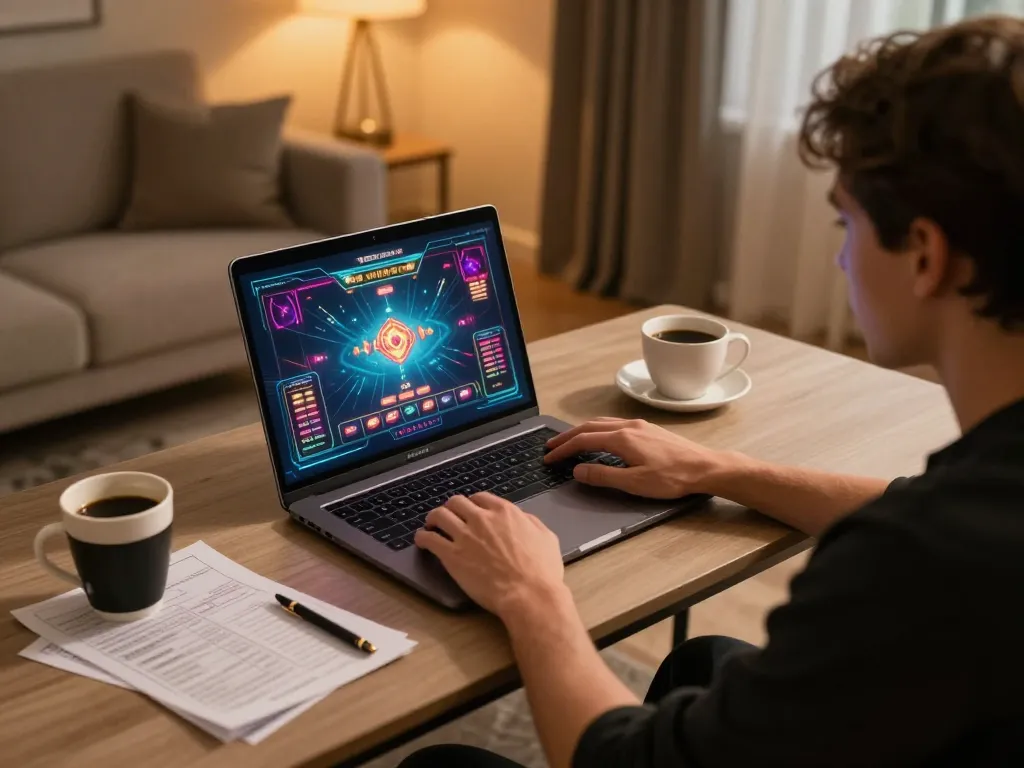 Enjoying online casino gameplay at Nhà cái FLY88 with engaging graphics and strategic notes.