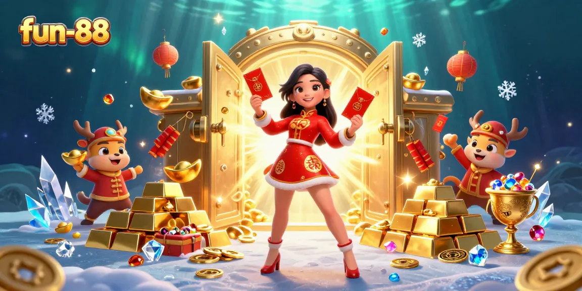 Experience excitement at fun-88 with vibrant Asian celebrations and gambling riches amid golden treasures.