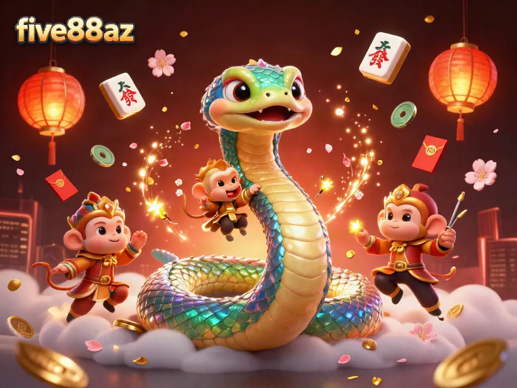 Experience thrilling gaming at five88az with vibrant characters and festive elements.