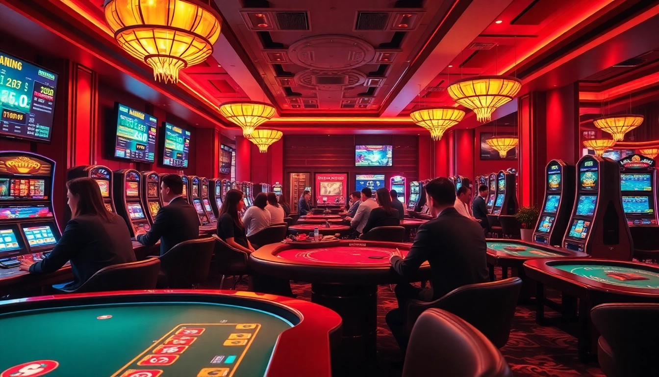 Exciting casino scene showcasing diverse players enjoying their games at winvn88.live, reflecting a vibrant atmosphere.