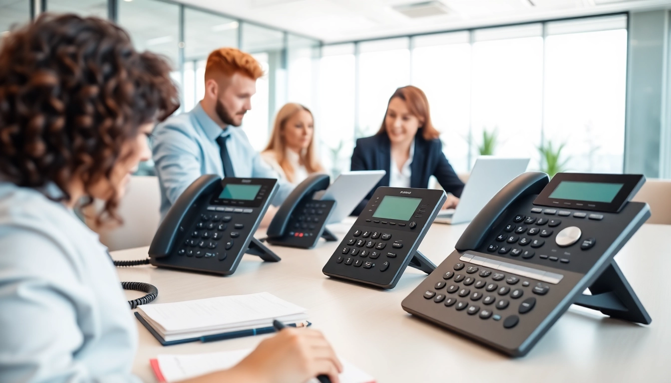 Engaging business scene illustrating a VoIP phone system UK in action, showcasing modern communication.