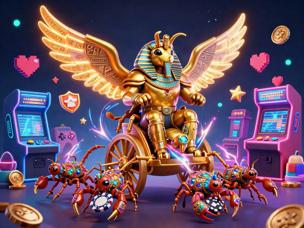 Engage in the thrilling world of cosmobet with a vibrant online casino scene featuring a colossal scarab beetle.