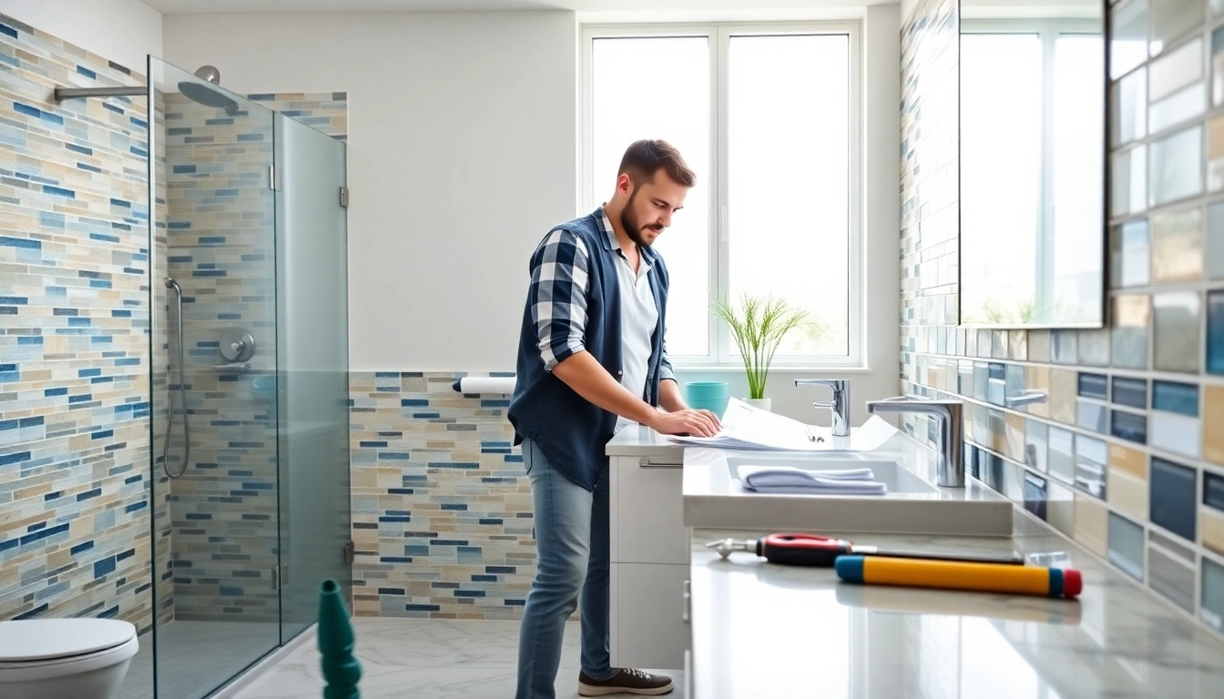 Bathroom builders near me collaborating on a stylish bathroom renovation project.