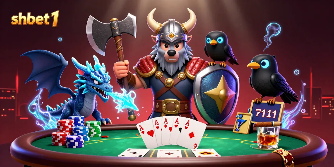shbet1 engages players in an epic poker battle scene with vivid characters and casino elements.