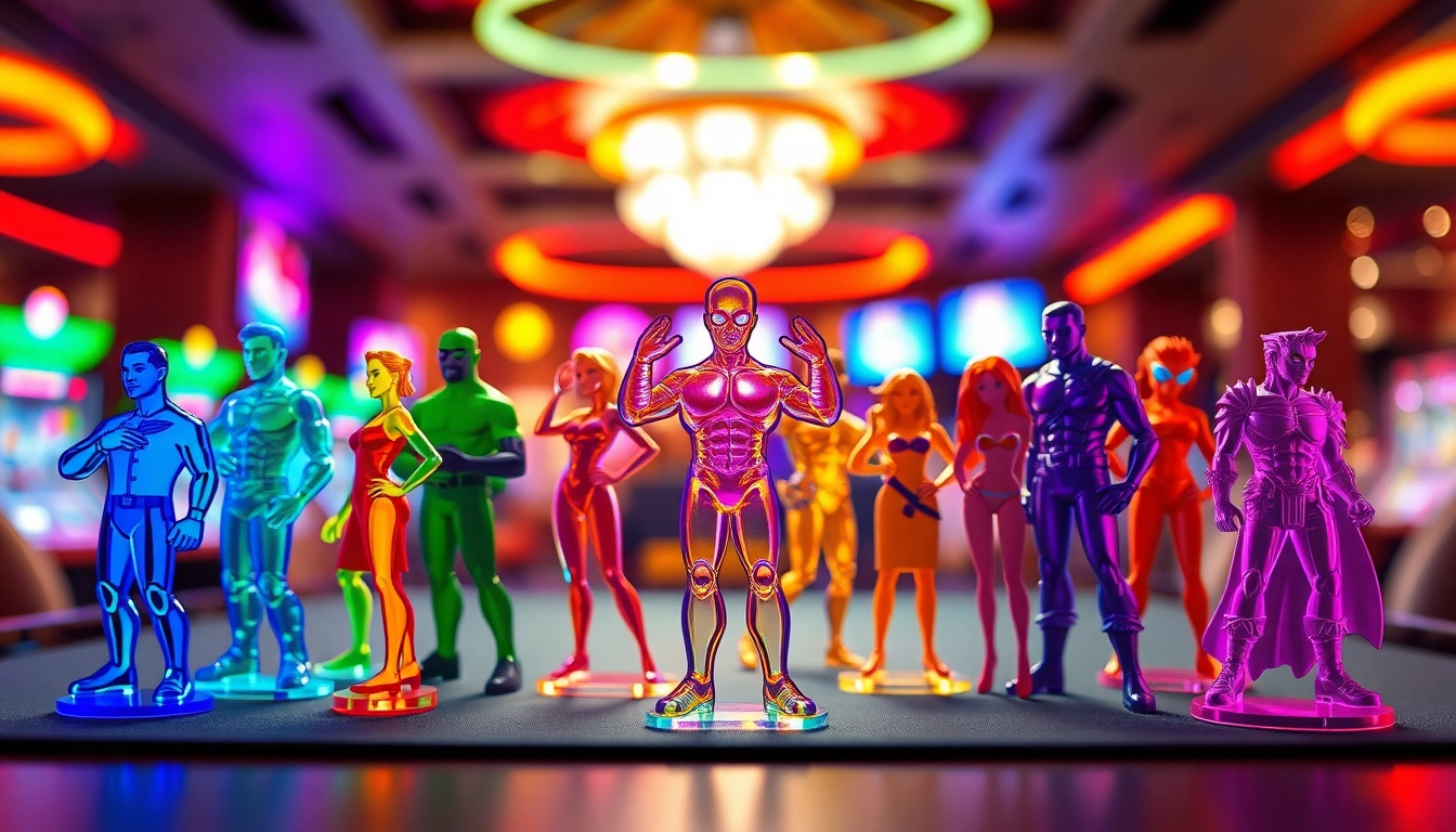 Showcasing customizable acrylic standees featuring vibrant designs for game lovers.