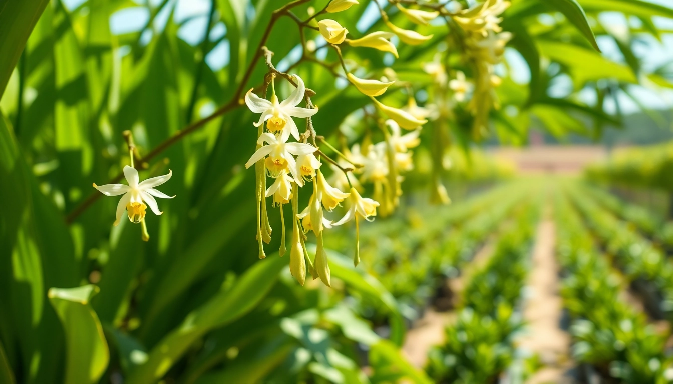 Discover the allure of vanilla orchids with vibrant pods in a lush garden setting.