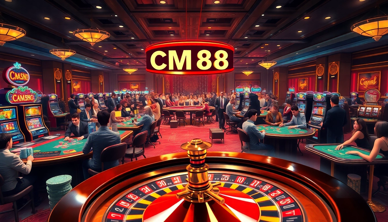 Experience the thrill of CM88 in a vibrant casino setting filled with exciting games like poker and roulette.