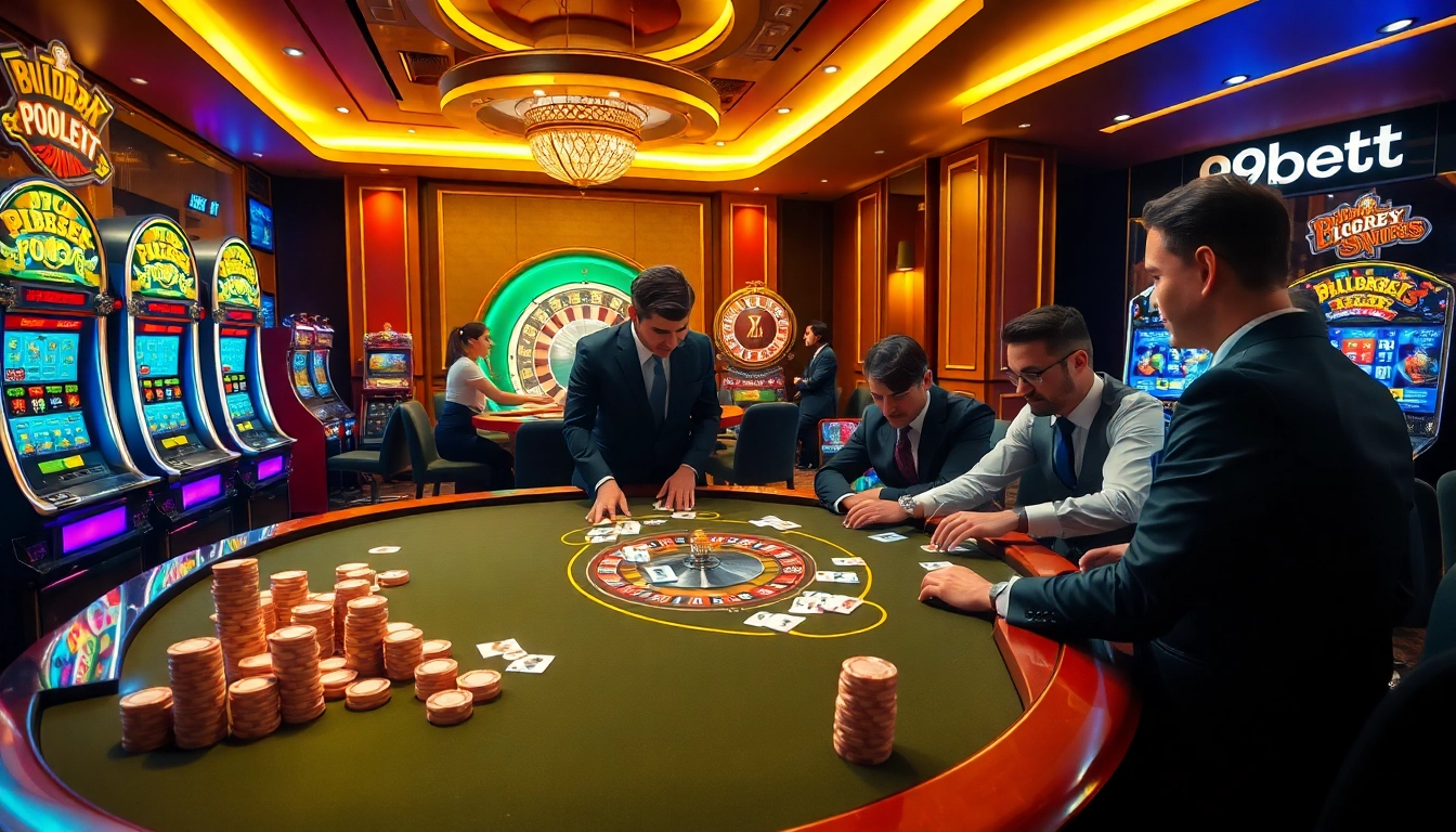 Players enjoying high-stakes games at 999bet casino, showcasing excitement and luxury in gambling.