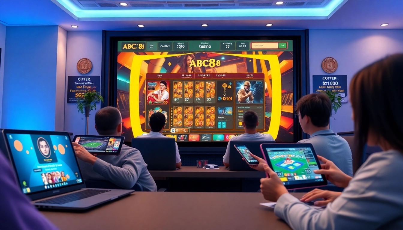 Experience the vibrant online casino environment of abc8 with diverse players engaging in various games.