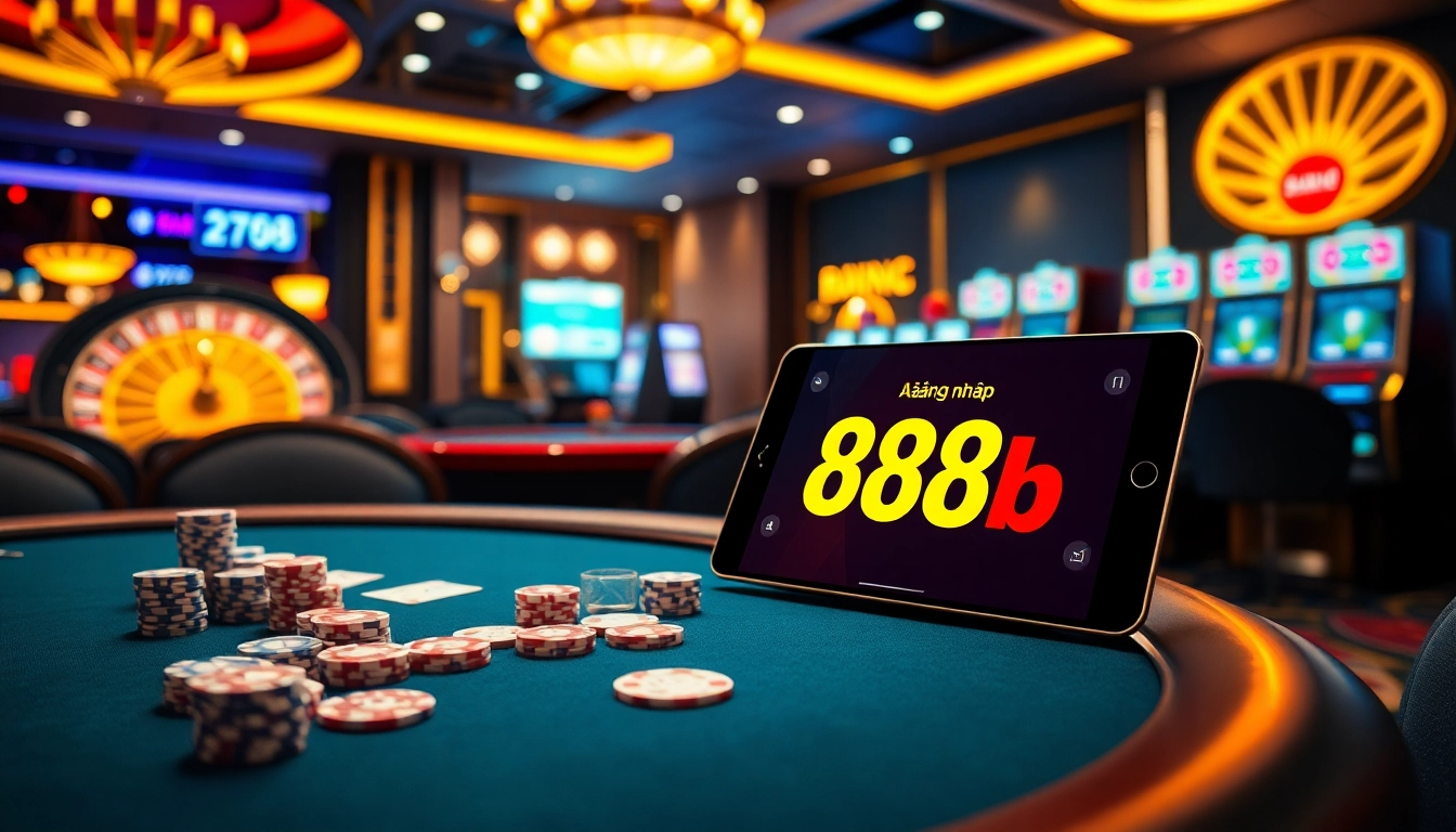 Experience the thrill of đăng nhập 888b at an upscale casino table filled with vibrant poker chips.