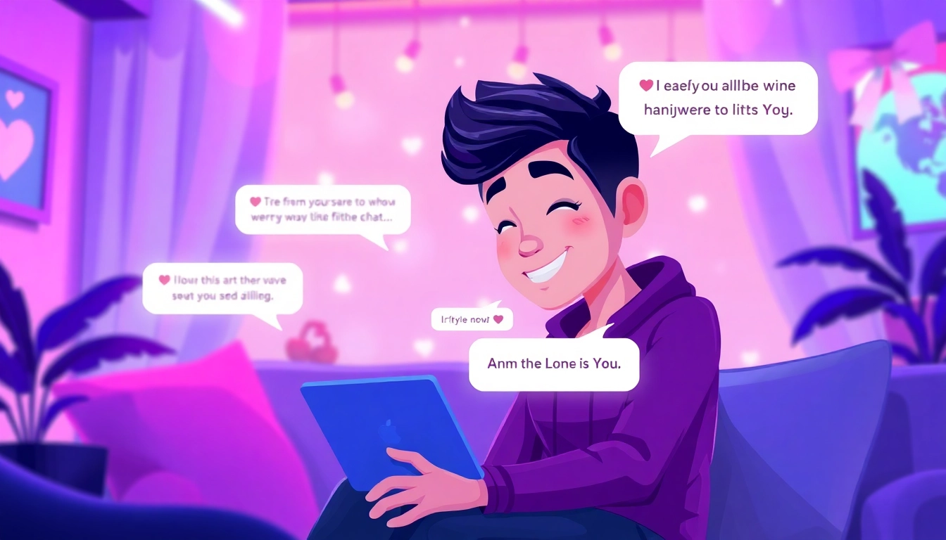 Flirty AI sex chat experience with vibrant avatars and cozy virtual atmosphere.