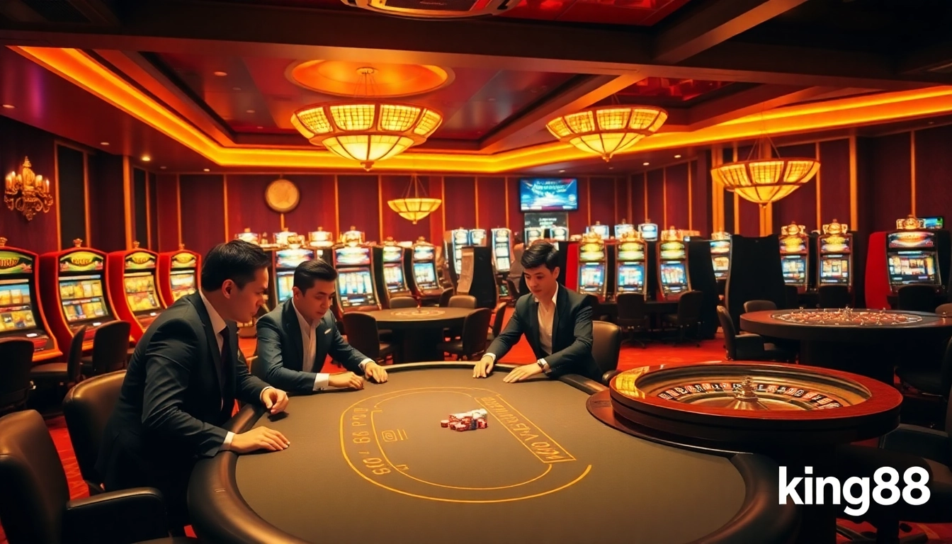 Experience thrilling gameplay at king88 casino with vibrant slot machines and poker tables.