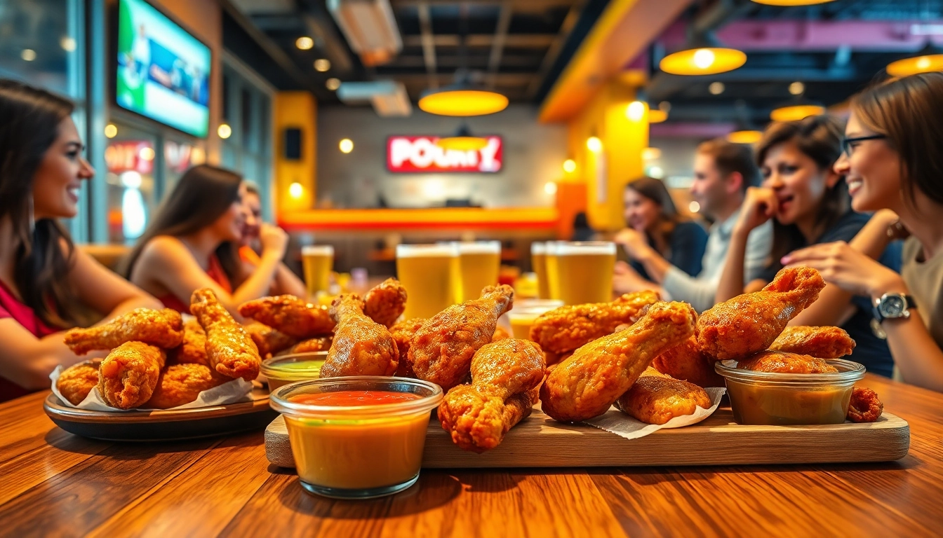 Delicious go wings served in a vibrant restaurant setting, perfect for gatherings.