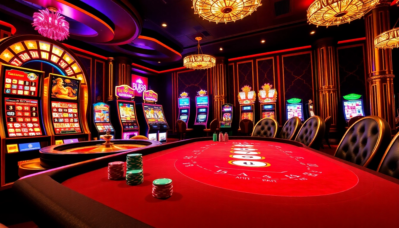 Experience the thrill of Bu88 with vibrant casino tables and dazzling slot machines.