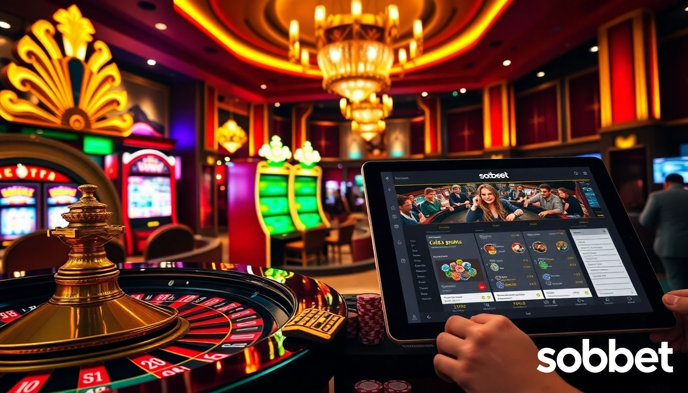 SBOBET gamblers excitedly play at a luxurious casino table with poker chips and cards.