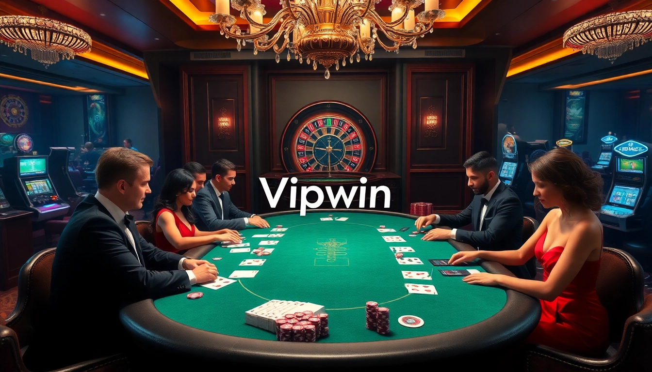 Engaging scene of players competing at a high-stakes poker game, showcasing the excitement of Vipwin.