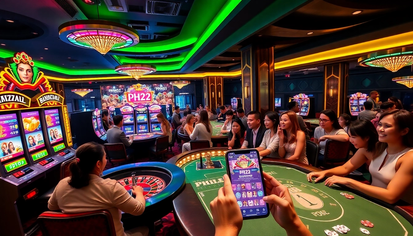 Feel the thrill at PH22 casino with players engaged in exciting slot games and immersive interactions.
