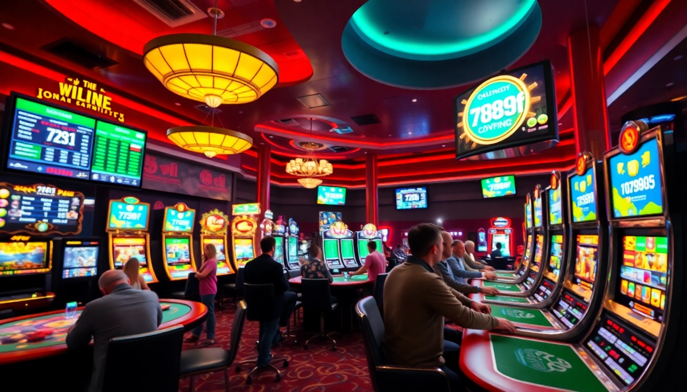 Exciting online gambling scene featuring players and digital elements related to 789f.