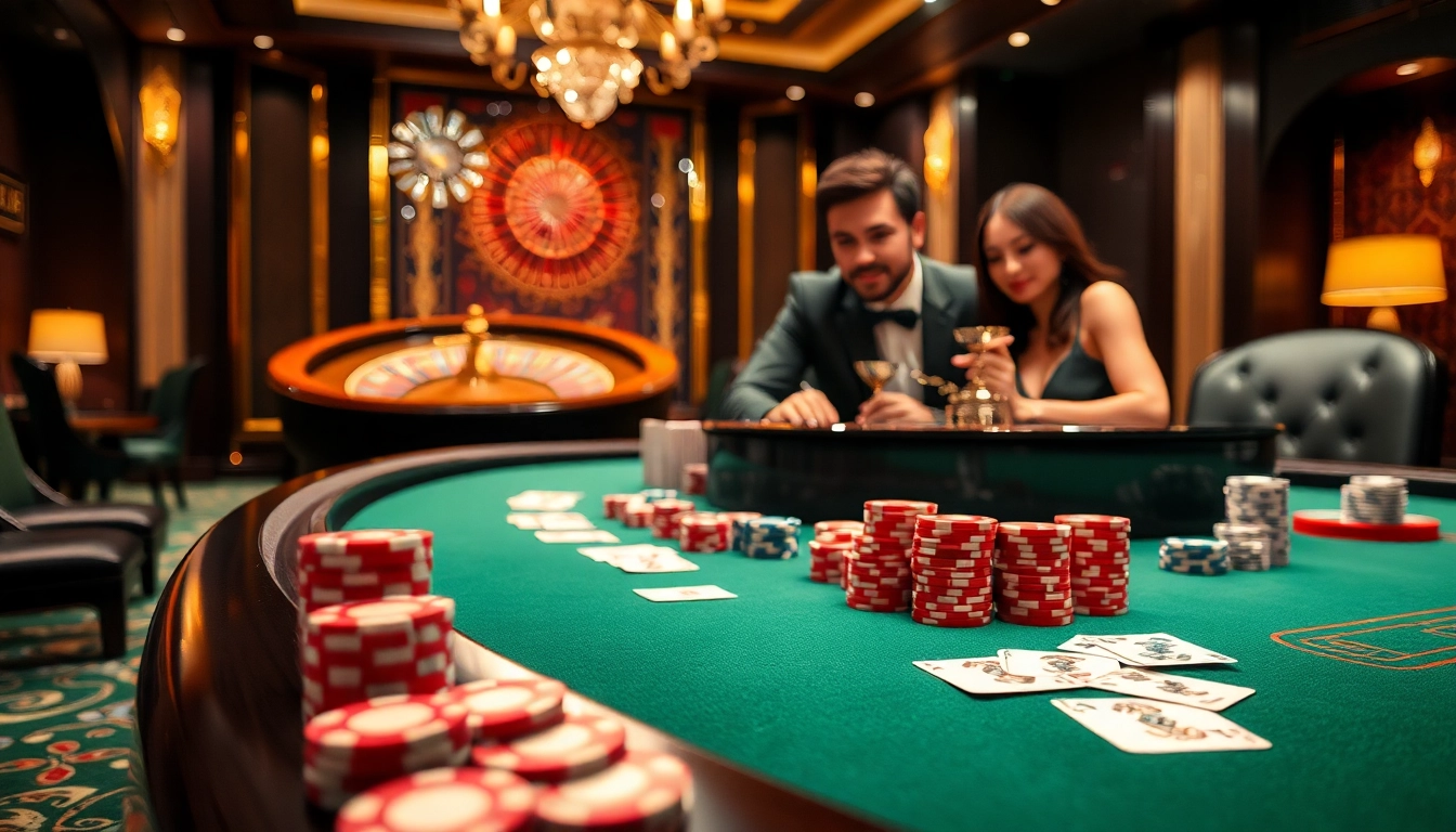Engage in thrilling gaming action at 789BET đăng nhập with vibrant cards and colorful poker chips on a luxurious table.