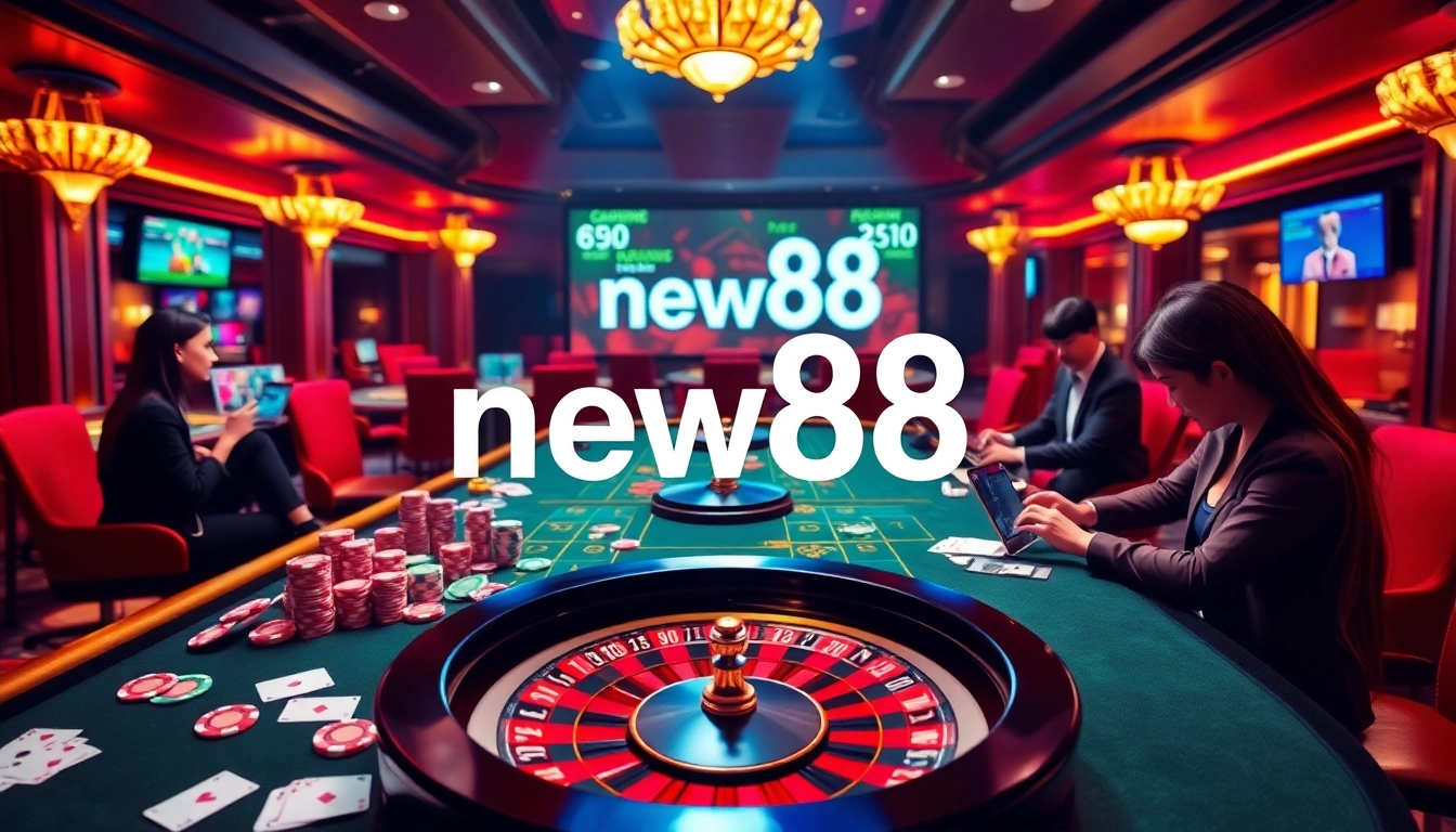 Experience the excitement of online gambling at new88 with an engaging casino scene full of vibrant gameplay.