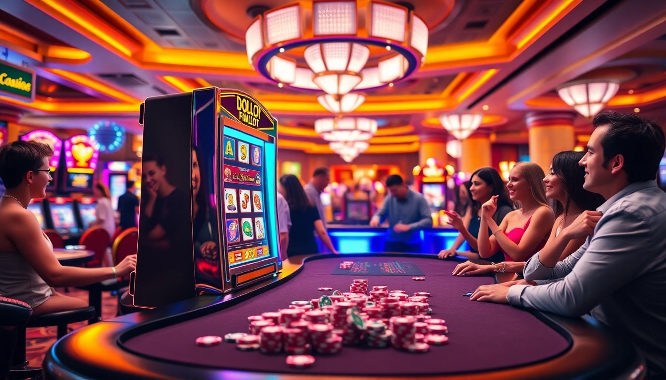 Players enjoying the Doaslot online gaming experience in a vibrant casino setting.