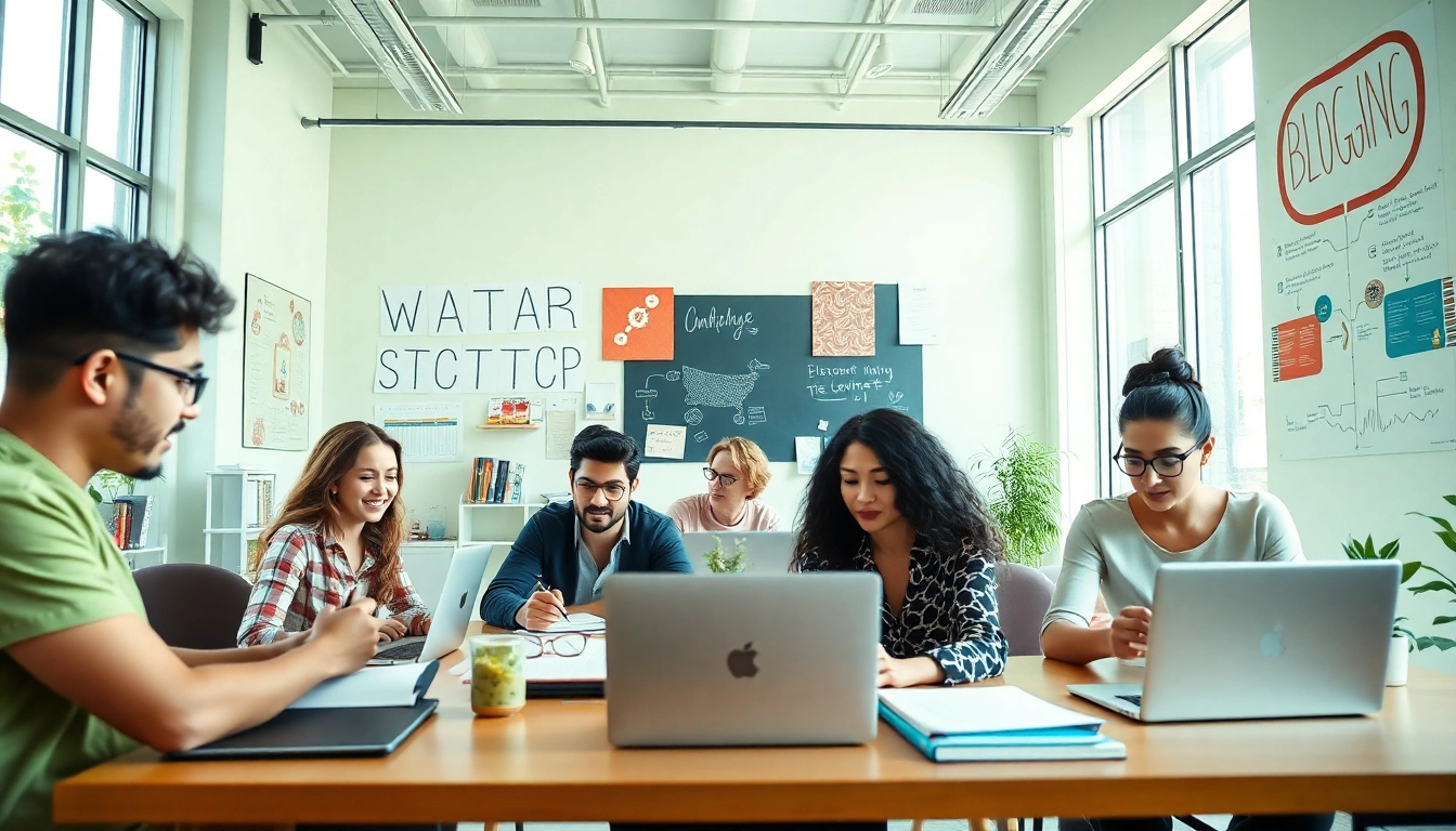 Diverse team collaborating in a modern blogging workspace at bloglabs.wiki.
