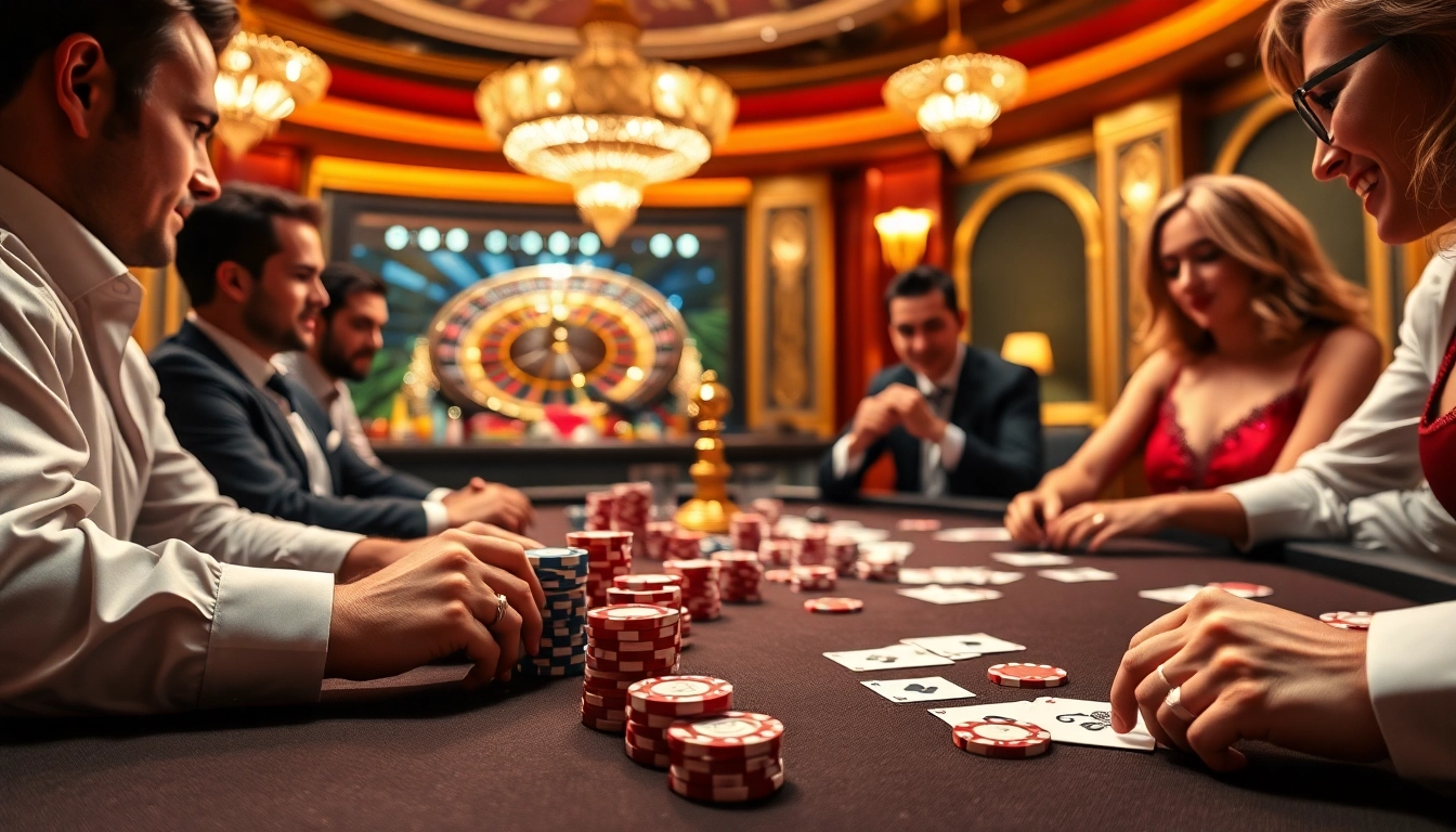 Experience thrilling poker gameplay with usbet, featuring vibrant chips and a roulette wheel.