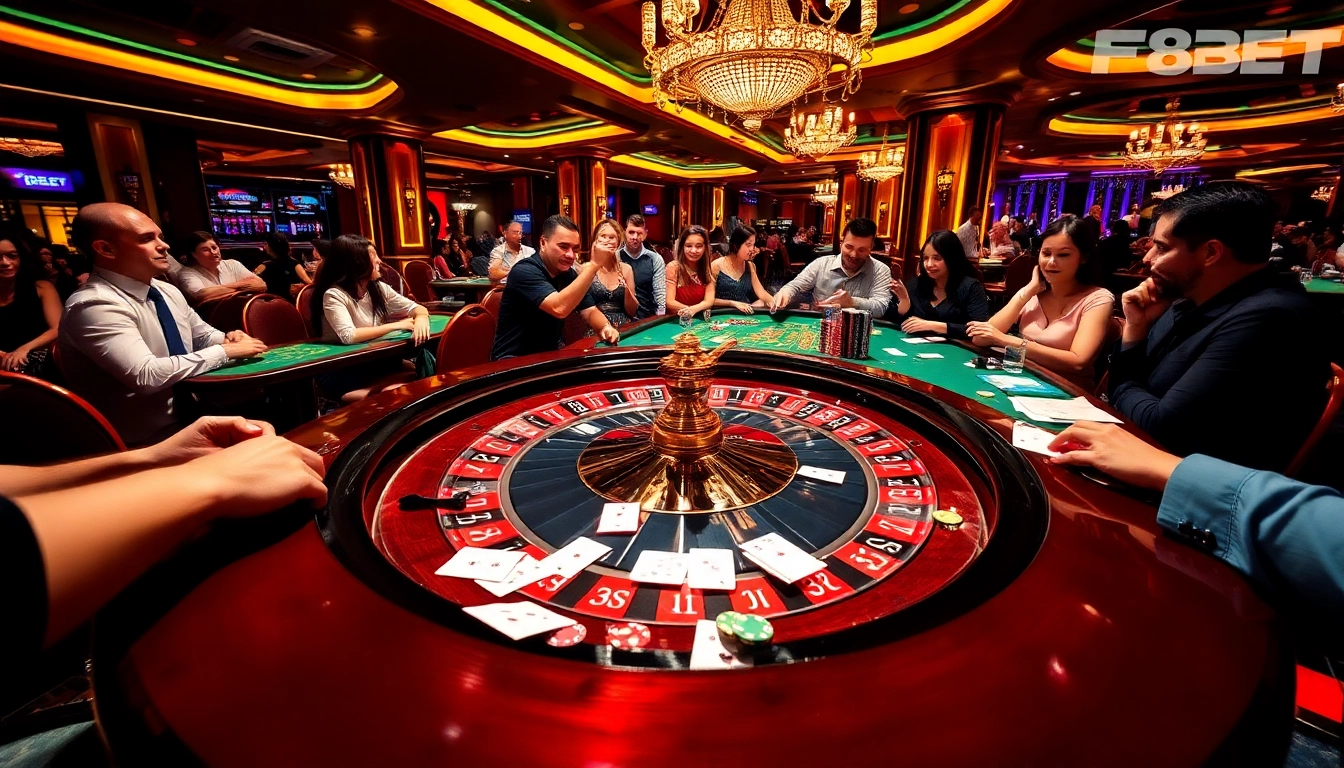 Experience the excitement at F8BET's luxurious casino with engaging games and festive atmosphere.