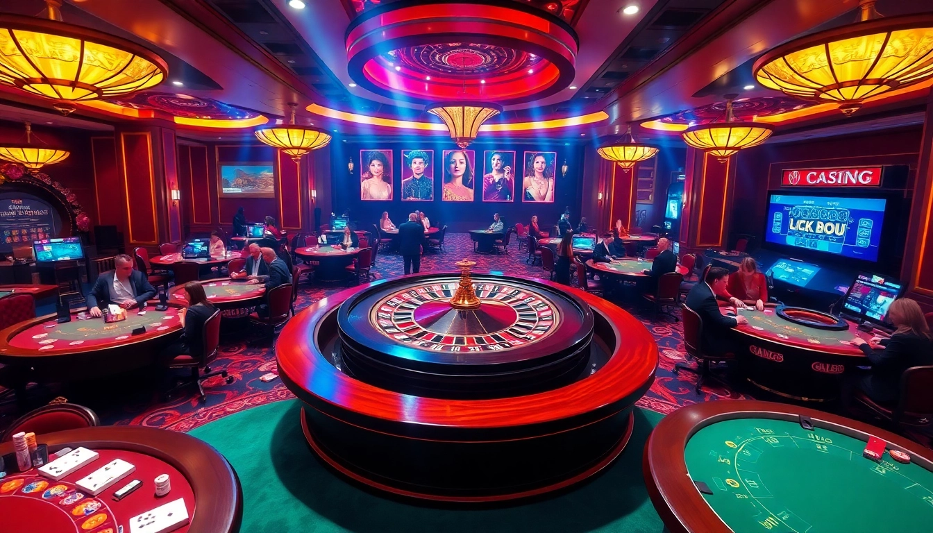 Experience the excitement of gambling with link go8 at a luxurious casino featuring roulette and poker tables.