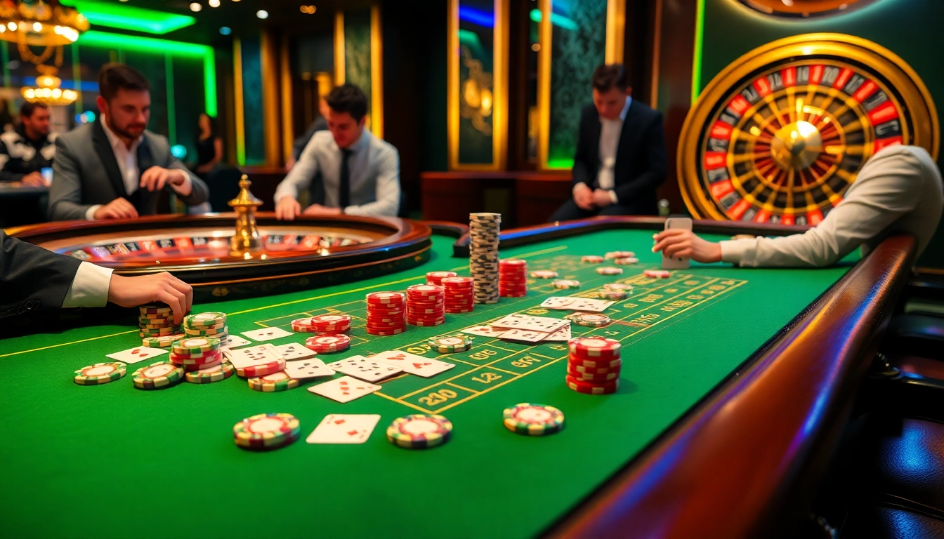 Players strategize at the GO8 themed poker table, surrounded by vibrant chips and cards.