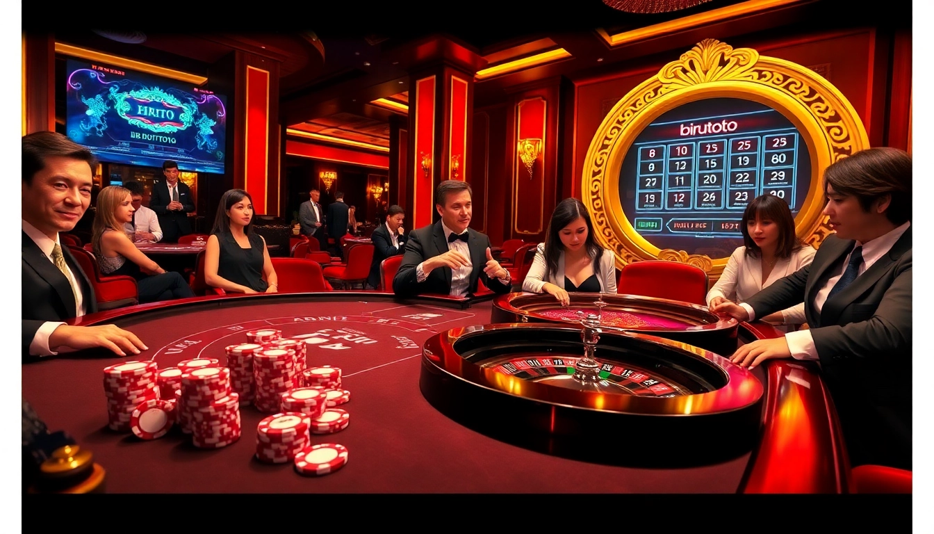Engage in the thrilling birutoto experience with vibrant poker chips and a roulette wheel.