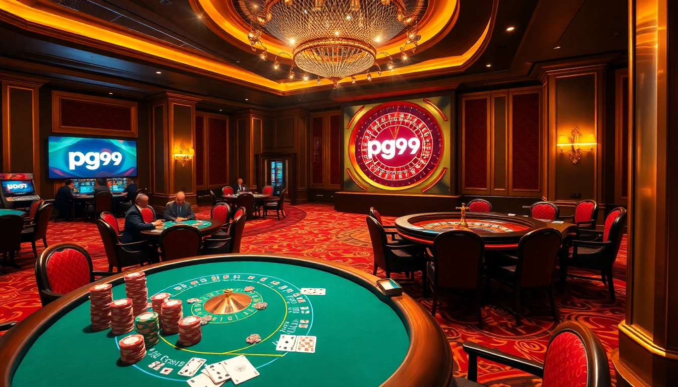 Players enjoying an exhilarating poker game at pg99's luxurious casino.