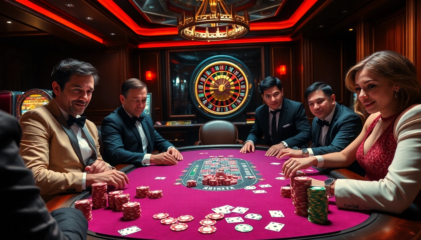 Experience the thrill of GO8 gambling at a vibrant poker table with colorful chips and players in action.