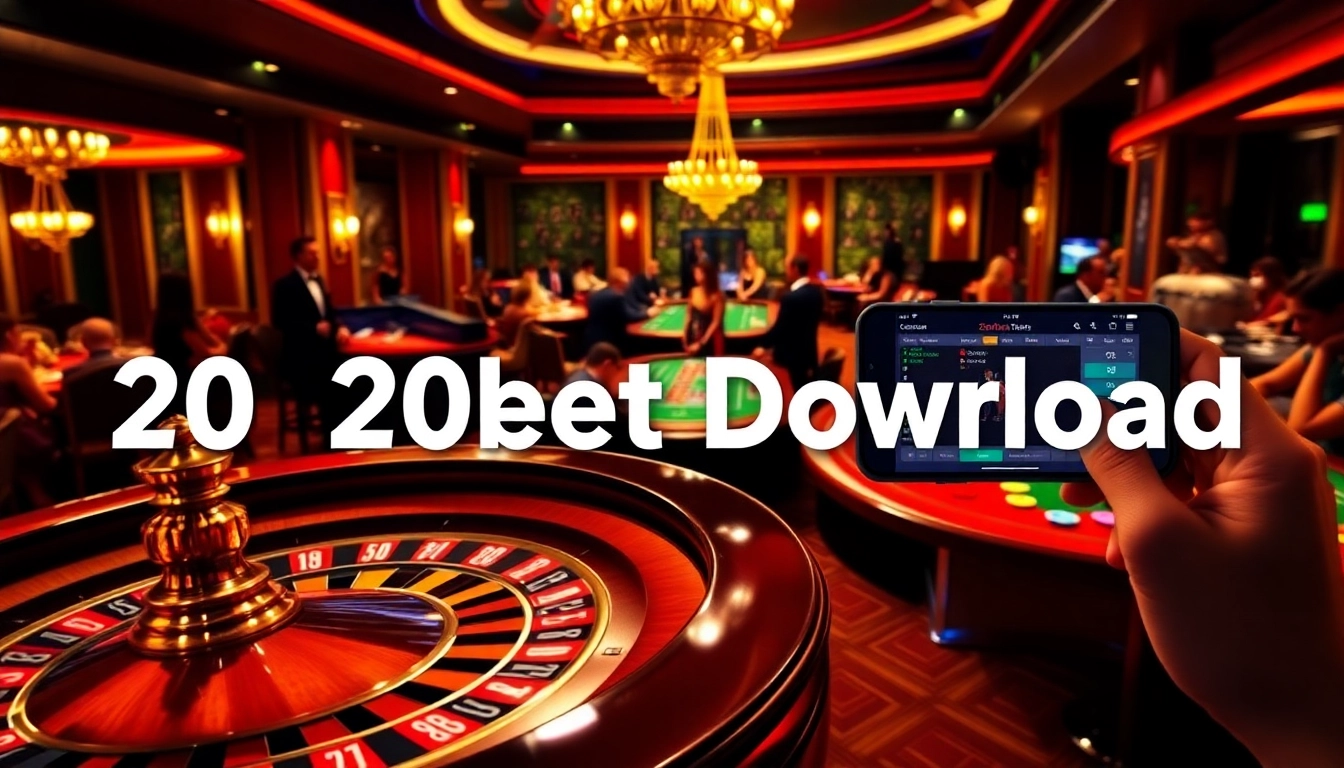 Experience the excitement of gambling with 20bet Download featured in a lively casino scene.