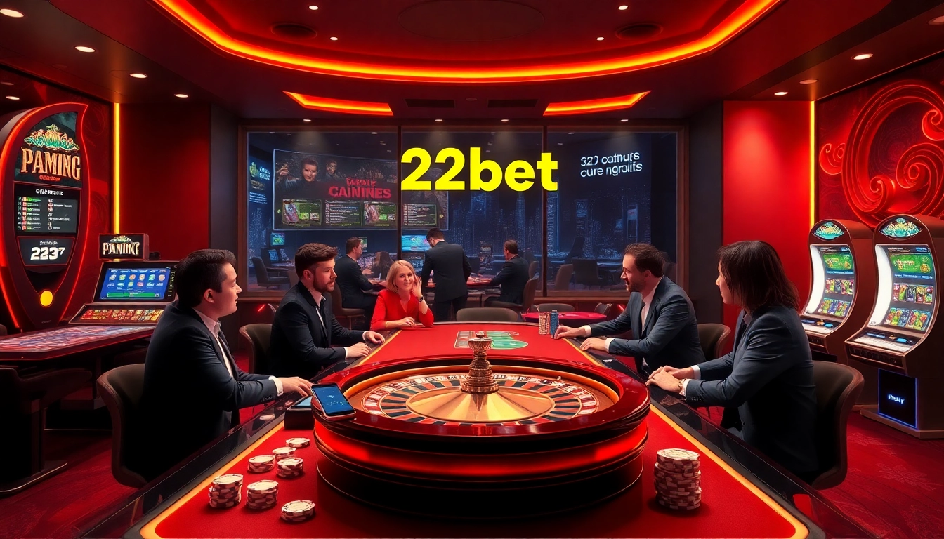 22bet players enjoying an exciting online casino experience with roulette and poker.