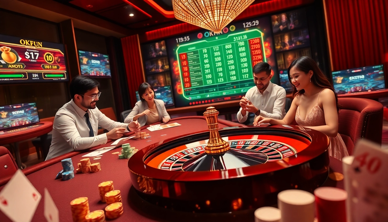 Experience the excitement of OKFUN casino games with vibrant tables and engaging players.