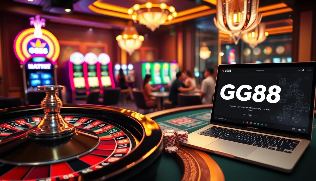 Experience the excitement of GG88 with poker action and roulette thrills in a luxurious casino setting.