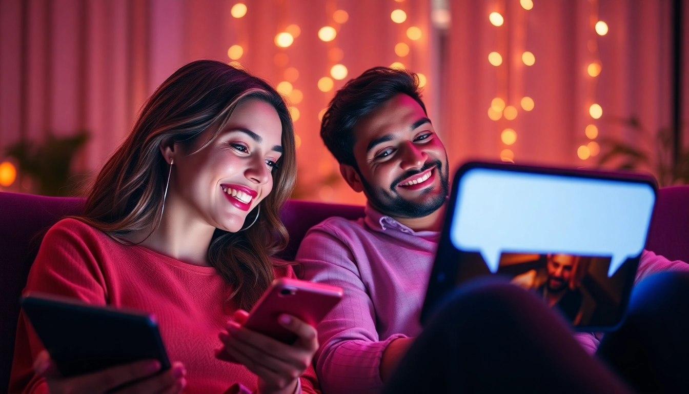 Engaging AI sex chat scene with users interacting with chatbots