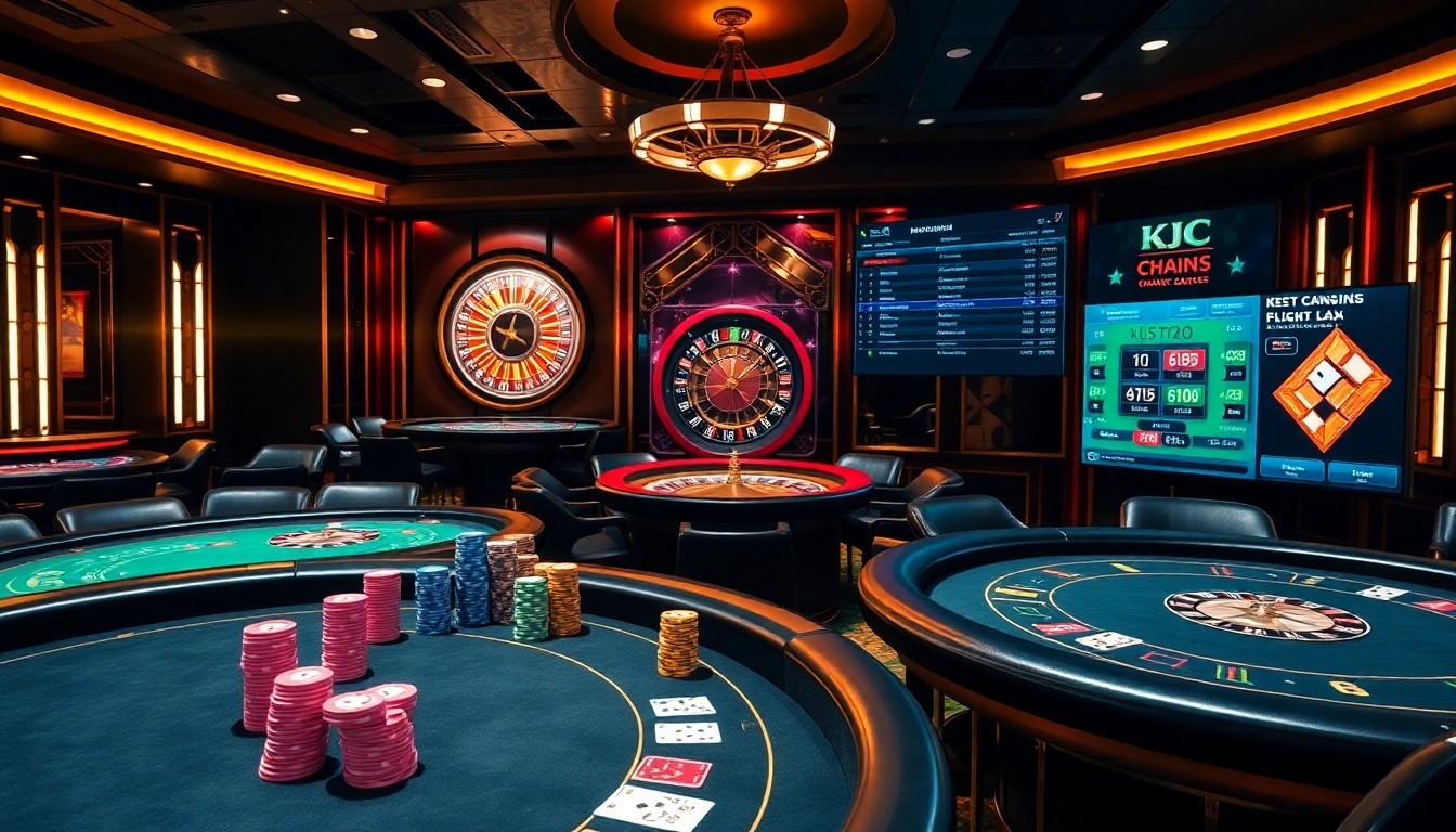 KJC offers a thrilling casino experience with vibrant roulette wheels and poker tables.