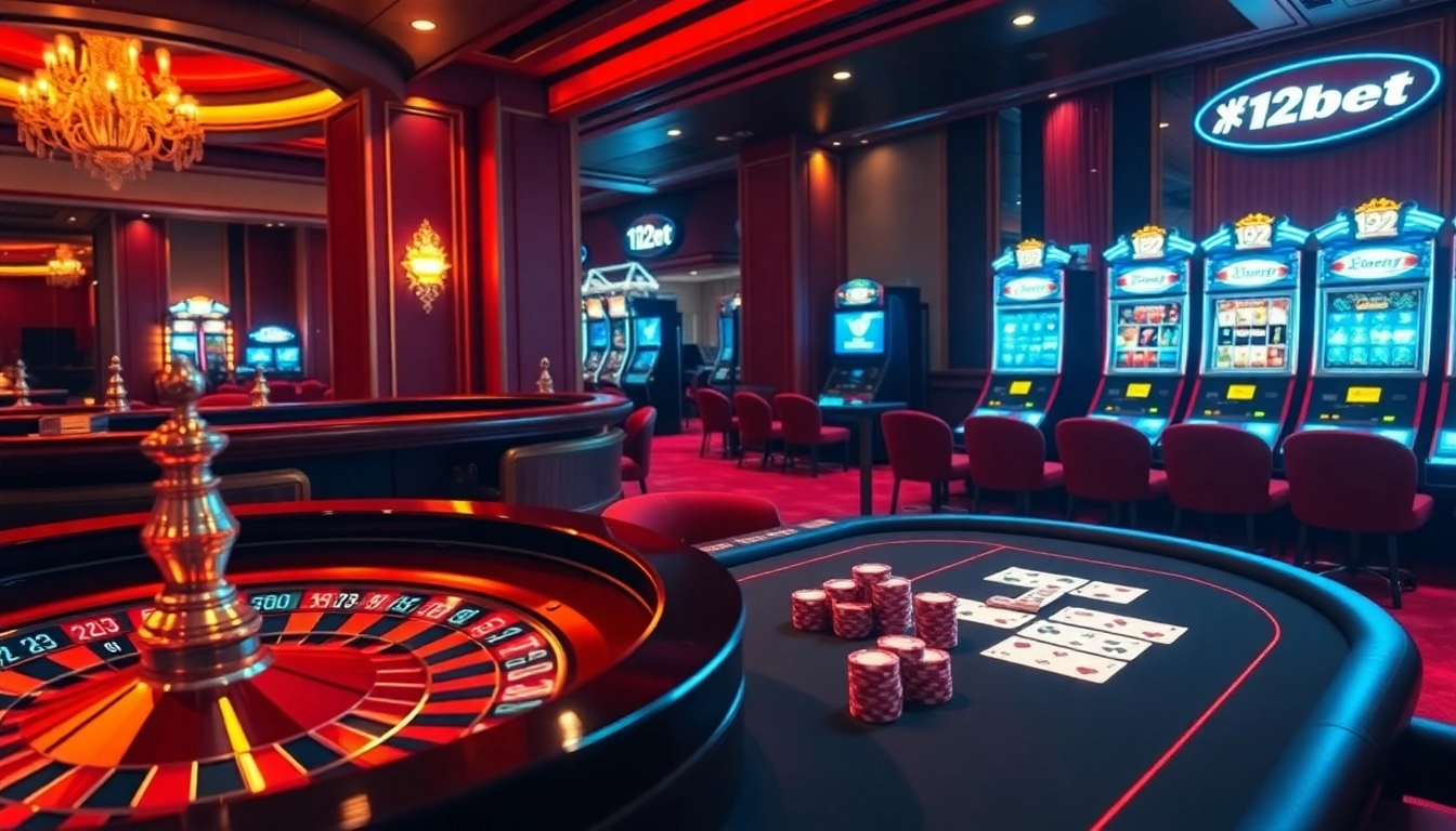 Betting action at a lavish casino table featuring 12bet and luxurious poker chips.