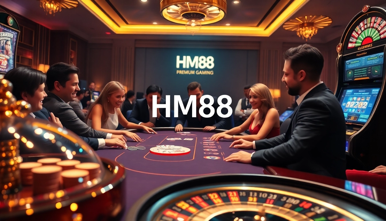 Engaged players at HM88's luxurious poker table enjoy high-stakes action with vibrant ambiance.