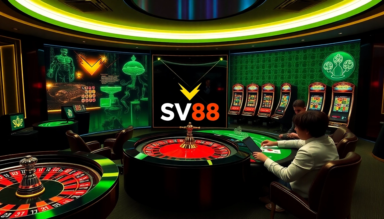 SV88 players engaging in a high-stakes poker game within a luxurious online casino.