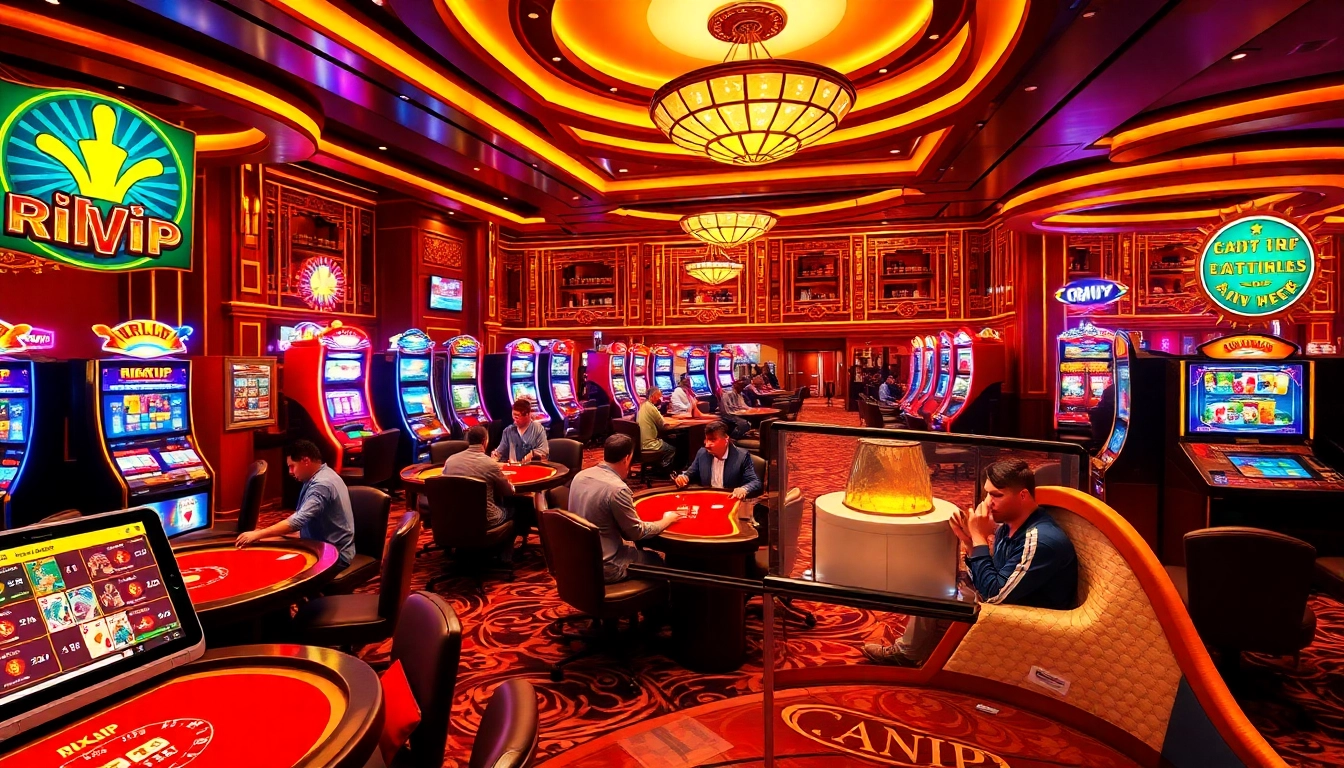 Engaged players enjoying the thrill of gambling at RichtVip casino tables, featuring vibrant gaming atmosphere.