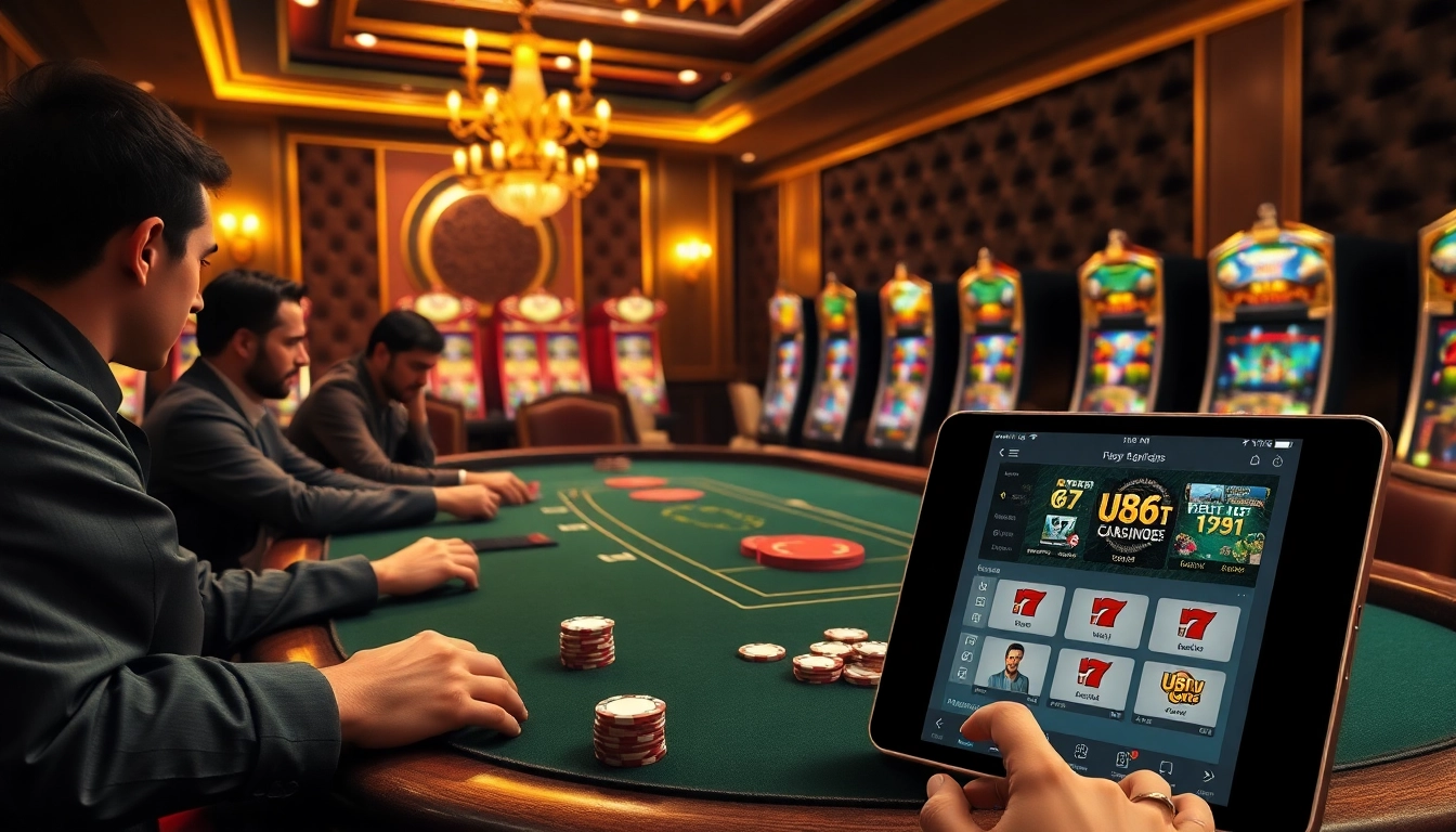 Experience the thrill of USBet poker gameplay in a luxurious casino setting with dynamic slot displays.
