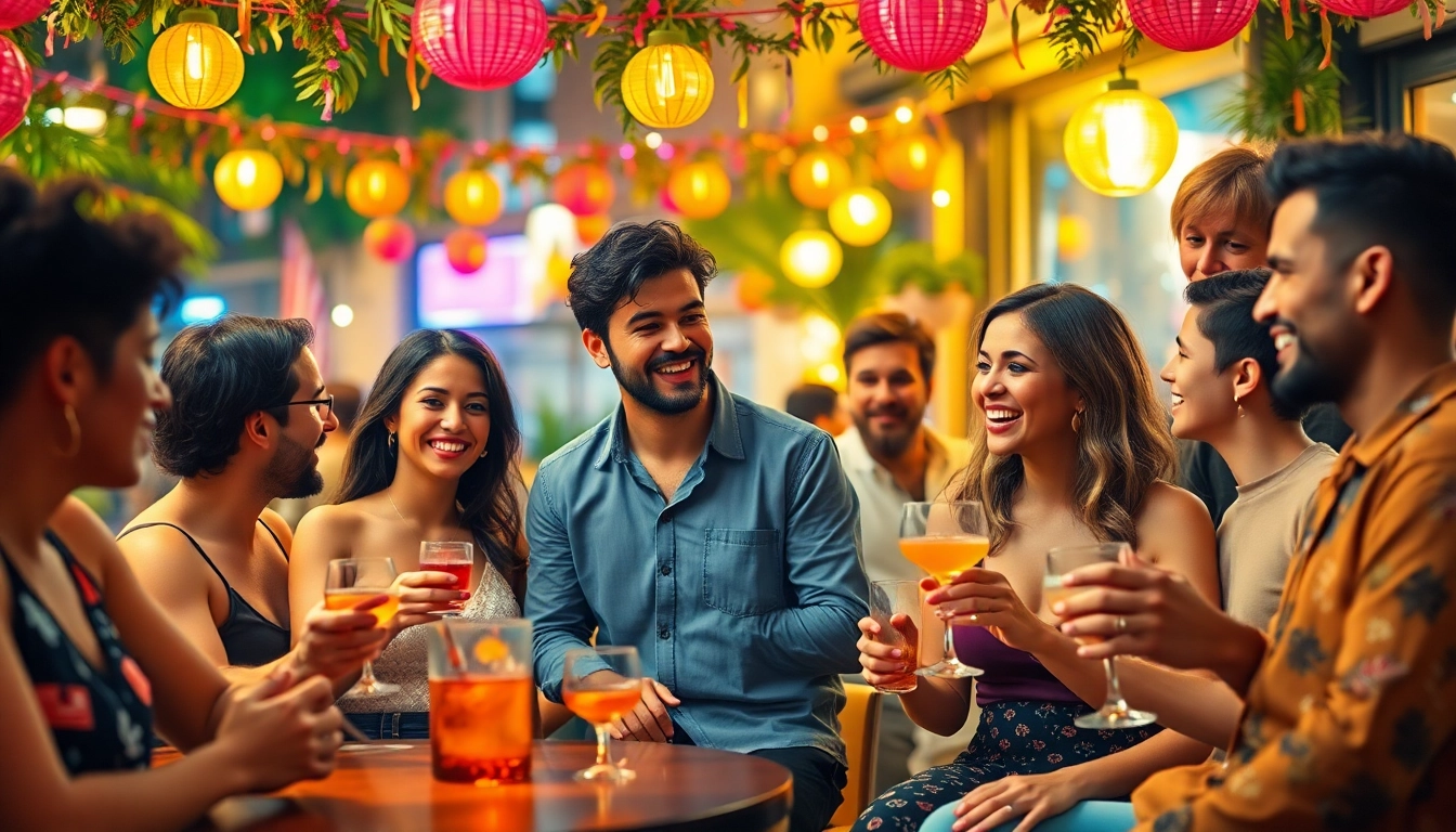 Vibrant urban gathering celebrating inclusivity and joy in dating with OK FUN.